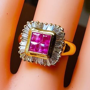 14kt 2.60ct Genuine Princess Ruby Diamond Ring 14kt Yellow Gold